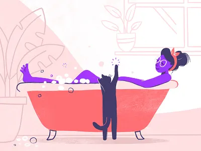 Bath bath bathing bathroom bubble bath bubbles cat cat kitten relax woman