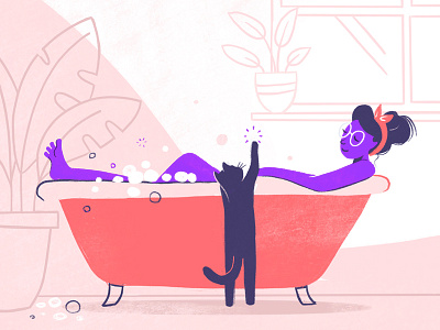 Bath bath bathing bathroom bubble bath bubbles cat cat kitten relax woman