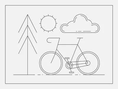 Joyride adventure bicyle bike black and white card clean illustration line line art minimal nature outline park post card simple sun travel tree vector wilderness