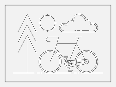 Joyride adventure bicyle bike black and white card clean illustration line line art minimal nature outline park post card simple sun travel tree vector wilderness