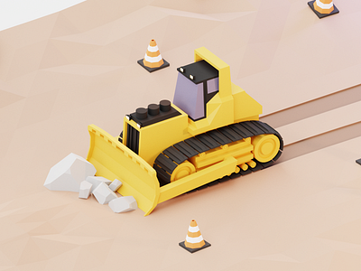 Dozer - a close up look 3d blender bulldozer design dozer low poly machine render rocks