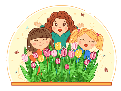 Tulips 2d art adobe illustrator cartoon character charachter design children book illustration cute art flat style happiness illustration smile tulips vector vector art