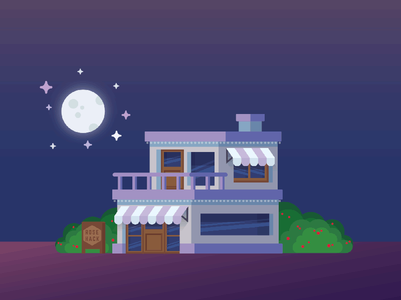 Coffee Shop ambiance animation bushes cafe coffee coffeeshop cute flat gif gif animation light moon moonlight night purple scenery shop smoke