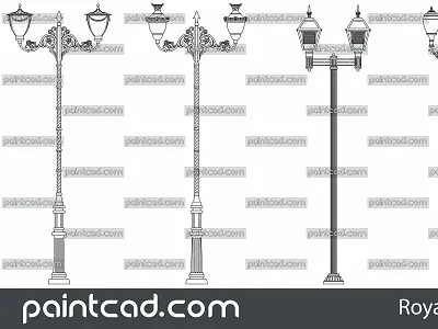 Collection with park lantern poles - two symmetrical lamps architectural design drawing autocad lamp lantern light