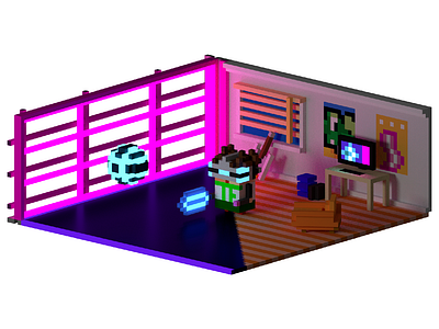 Holoball Voxel Room blender3d magicavoxel neon voxel art voxelart voxels vr