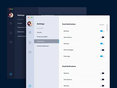 Twitter Settings account dark mode menu settings twitter ui