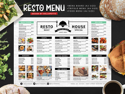Minimalist Food Menu cafe classic clean coffee design elegant fast food flyer food food menu menu minimalist print template restaurant menu trifold menu