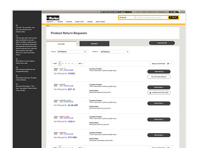 Internal Product Returns Application UX / UI industrial international manufacturer returns user experience ux ux ui wireframe