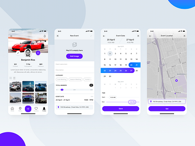 Profile and create Event app design ios mobile ui ux