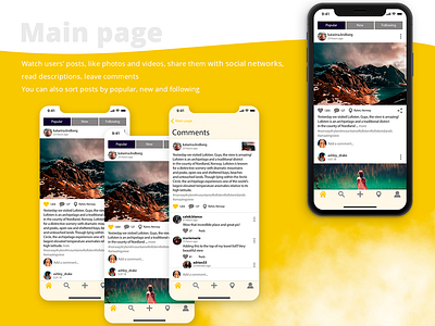 Main Page for Travel App | Mobile App for iOs | app cloud design interface ios logo main page map material design mobile profile tour travel traveller ui ux yellow