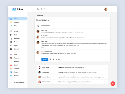 Inbox Redesign blue clean clear desktop draft fab gmail google inbox mail material design material theming menu rip inbox table web web app web design white