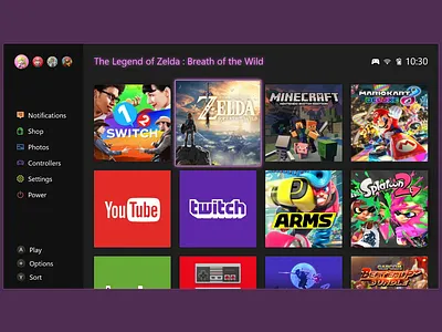 Nintendo Switch Home concept game nintendo nintendo switch software ui