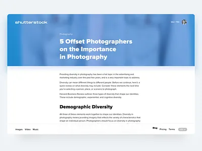 Article View for Shutterstock article blog design shutterstock typography ui ux web
