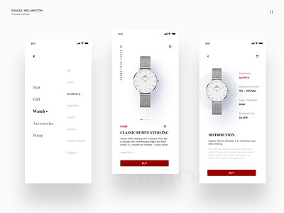 Watch ordering interface app clean daniel wellington pay shop ui watch