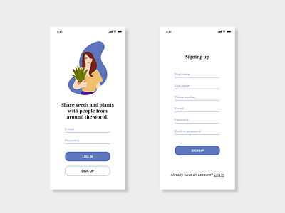 App UI - Logging in, Signing up - iPhone X app iphone x log in logging in login plant plant illustration plants sign up signing up ui