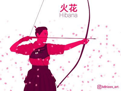 Hibana during Kyudo practice archer archery bow character character art drawing game game art girl illustration japan kyudo rainbow six red sakura spring vector woman