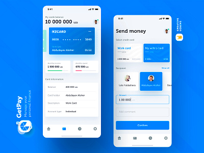 GetPay | Finance Mobile App UI UX blue design illustration money pay pay now payment send ui ux uzcard