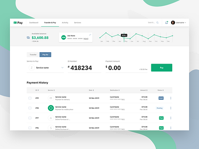 Transfer & Pay business dashboard design finance flat icon statistics ui ux web