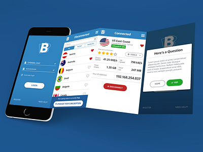 Buffered VPN Application v2 application connected login form mobile app mobile app design modal window ui ux vpn