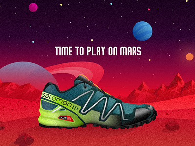 Salomon Track Trainers ad drawing illustration mars planet saturn shoe shoes sneakers space sport sun trainers vector vector artwork