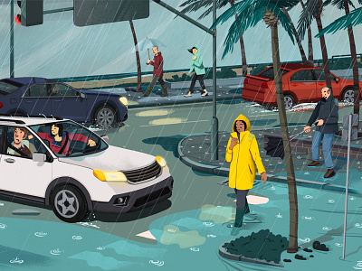 Driving preparations for rain and floods drawing flood florida illustration rain weather