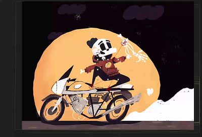 Skully Motorcycle Process 2d animation after effects animation bike character character design illustration illustrator motion graphics motorcycle nft open sea photoshop rig simple skeleton