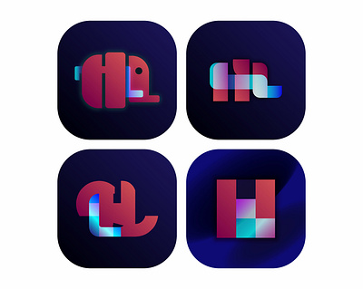 Hl Logo Concepts alphabet app icons elephant logo neons rubiks cube