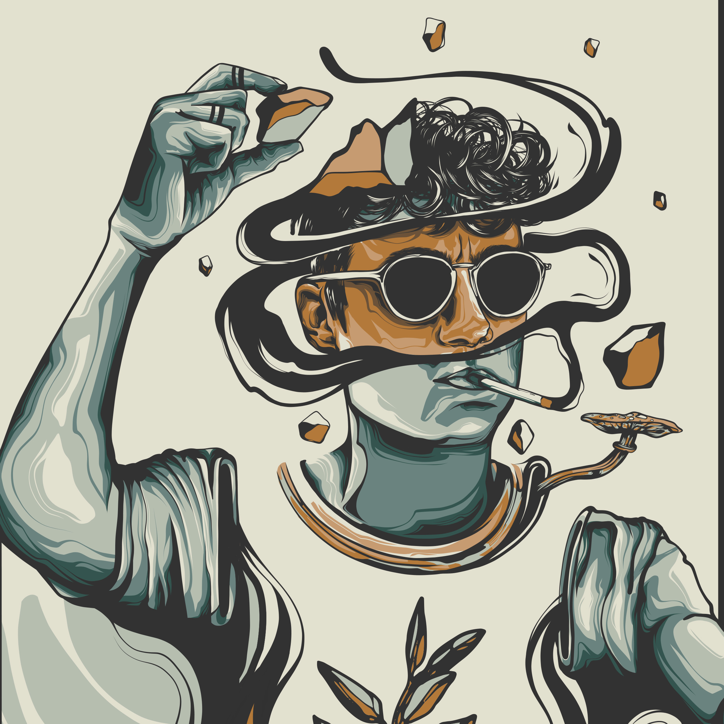 Mold Your Mind bird blue digital illustration dribbble heron illustration magic mushroom man mushrooms mystical orange plant poster art poster design psychedelic sunglasses surrealism trippy typography vector