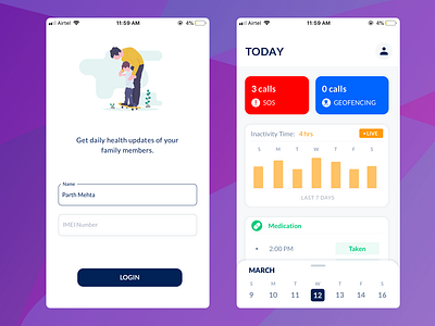 Geriatric Care App app data analysis elderly people flat health ui ux