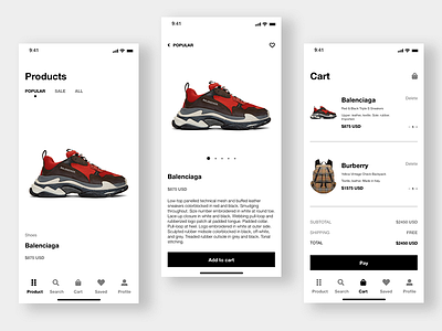 UI Design e-commerce fashion shop app balenciaga clothing design ecommerce app ecommerce design fashion fashion app minimalism shoes shop shop app sneaker ui