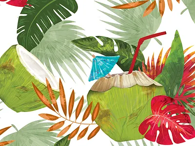 Coconuts Paradise brush brush and ink coconuts costa rica culture design digital drink flat illustration leaf nature palm pattern tropic