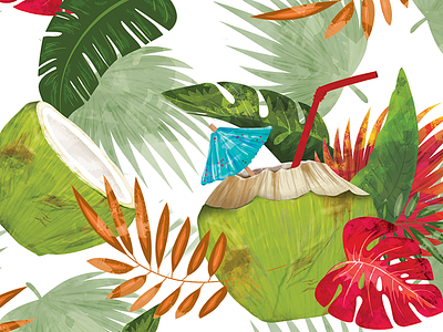 Coconuts Paradise brush brush and ink coconuts costa rica culture design digital drink flat illustration leaf nature palm pattern tropic