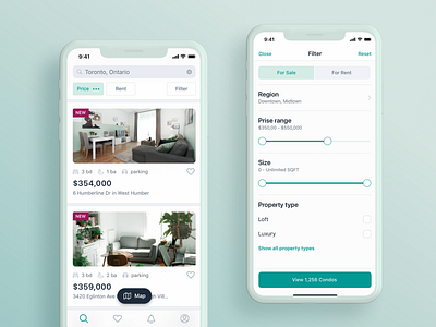 Condos Search booking condos design filter ios mobile property real estate rental search ui ux