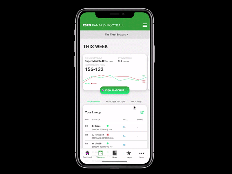 MVP – ESPN Fantasy Football App app design iphone iphone x mvp prototype ui design ux design