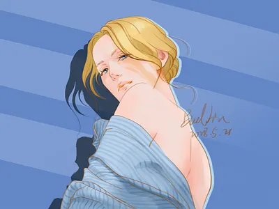 A girl in a shirt 插图 画画 绘画