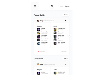 Destiny Meta Final Mobile Iteration adobexd destiny 2 exotic armor exotic weapon loot mobile ui ux uxdesign web xd