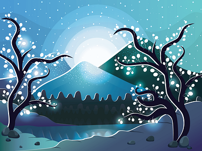 Winter is here adobe adobe illustrator art clear design color design flat design gradient illustrtation light light blue mountain nature simple design sketch tree ui illustration winter winter is coming winter scene