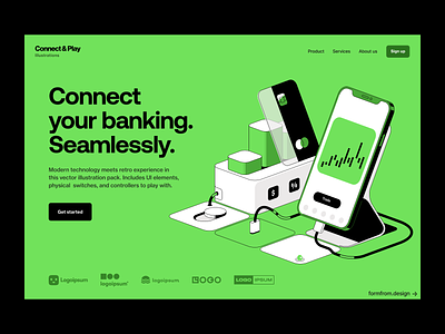 Connected Banking - Illustration 3d banking finance fintech gadget illustration isometric landing page payment phone ui website