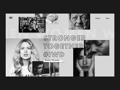 International Women Day 2019 black black white daily ui design desktop event landing minimalist mosaic photos pictures ui women women day