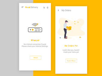 Error Prompt Screens For Food Delivery App [WIP] 404 errror adobe xd cart is empty error screen food app no internet no internet connection no orders screen restaurant app ui ux