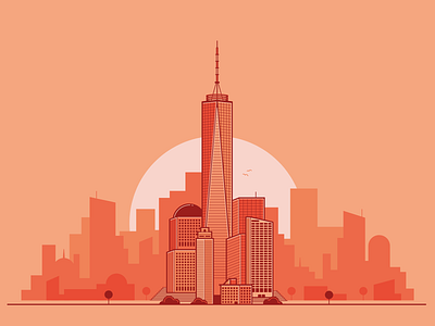 Nyc Sunrise flat illustration manhattan new york nyc one world trade center skyline sunrise vector world trade center wtc