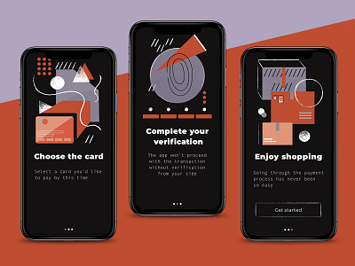 Payment Onboarding abstract art avantgarde card challange credit card illustration mobile app onboarding flow payment app payment method shopping transaction ui illustration verification