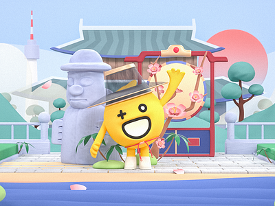 HAGO精灵/韩国 c4d 三维 低多边形 卡通形象 品牌 插图 插画 设计
