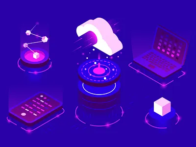 Cloud technology application cloud computer computing database datacenter design download flat illustration infrastructure internet isometric laptop network secure server service storage vector