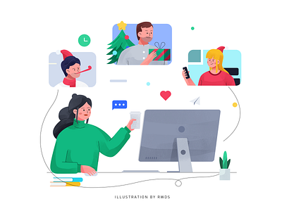 Christmas work business christmas friend illustration meeting office partner person remote team teamwork teleconference workflow