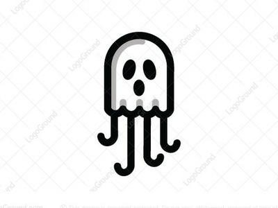 Ghost Jellyfish logo for sale funny ghost jellyfish logo logo 2d logo design octopus spirit squid