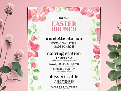 Easter Special Brunch Menu branding brochure design easter food illustration menu restaurant template watercolor
