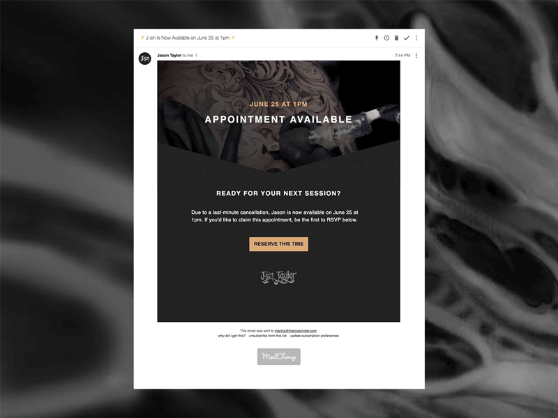Jason Taylor Email Template dark art email email banner marketing newsletter newsletter design online marketing tattoo tattoo art