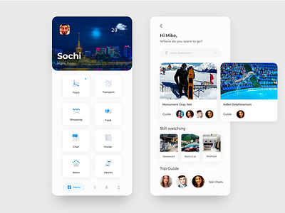 Travel app app design flat icon illustration interace list minimal moscow search sochi tours travel ui ux web