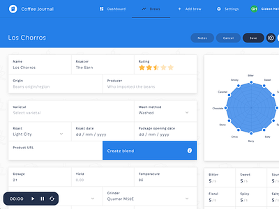 Coffee Journal V2 - Brew details/overview app blue brew coffee dashboard design ember